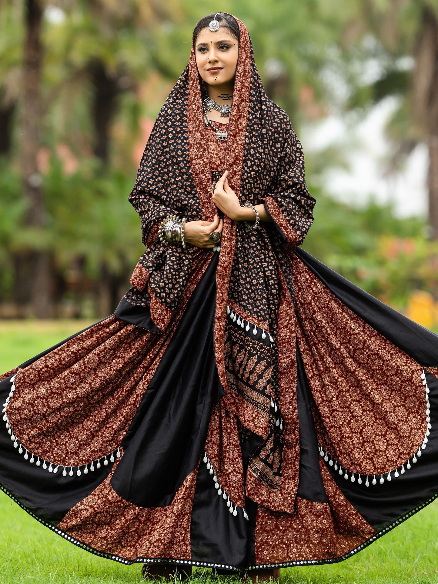 Ethnic Black and Maroon  Rajwadi  Lehenga Choli For Navaratri