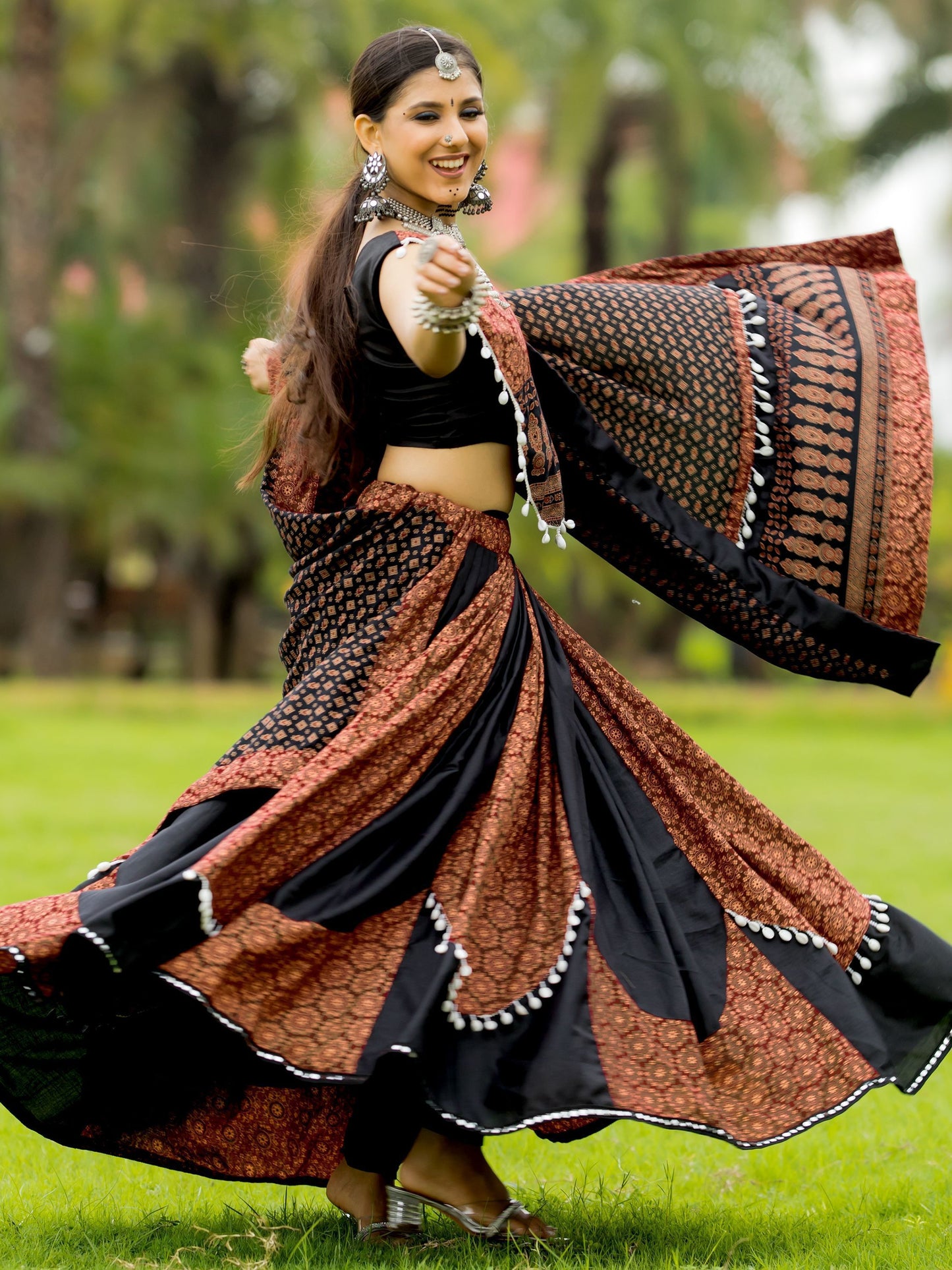 Ethnic Black and Maroon  Rajwadi  Lehenga Choli For Navaratri