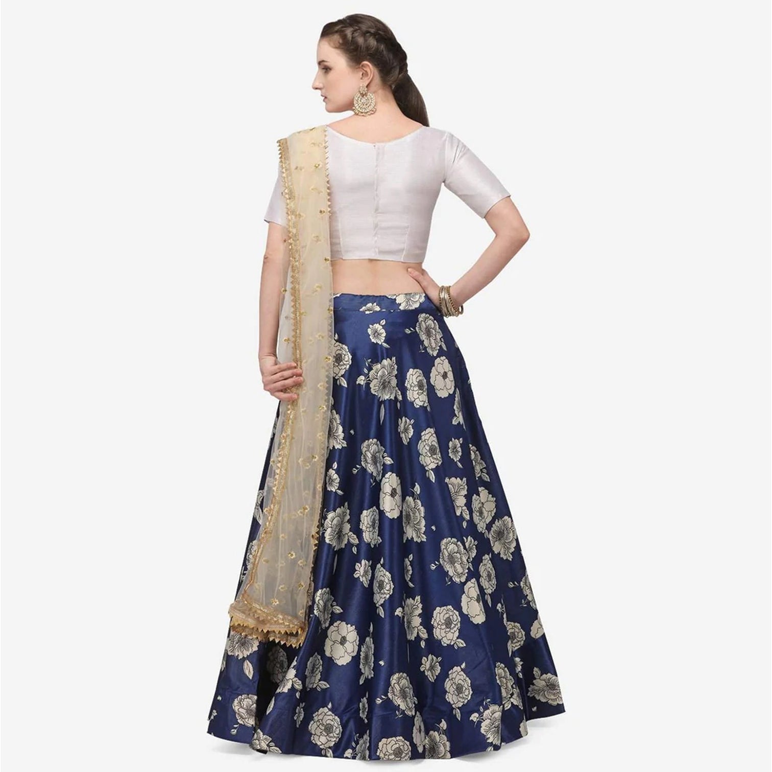 Dark Blue Color Zari Silk Lehenga Choli with Net Dupatta