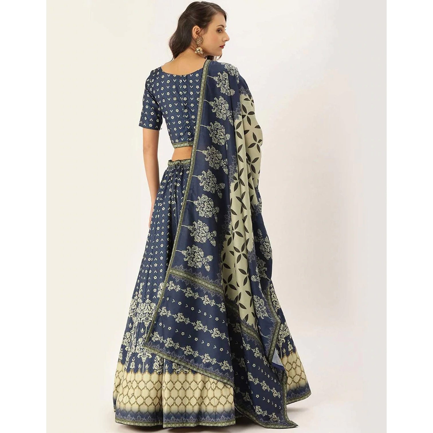 Dark Blue Lehenga Choli with Maslin Silk Dupatta