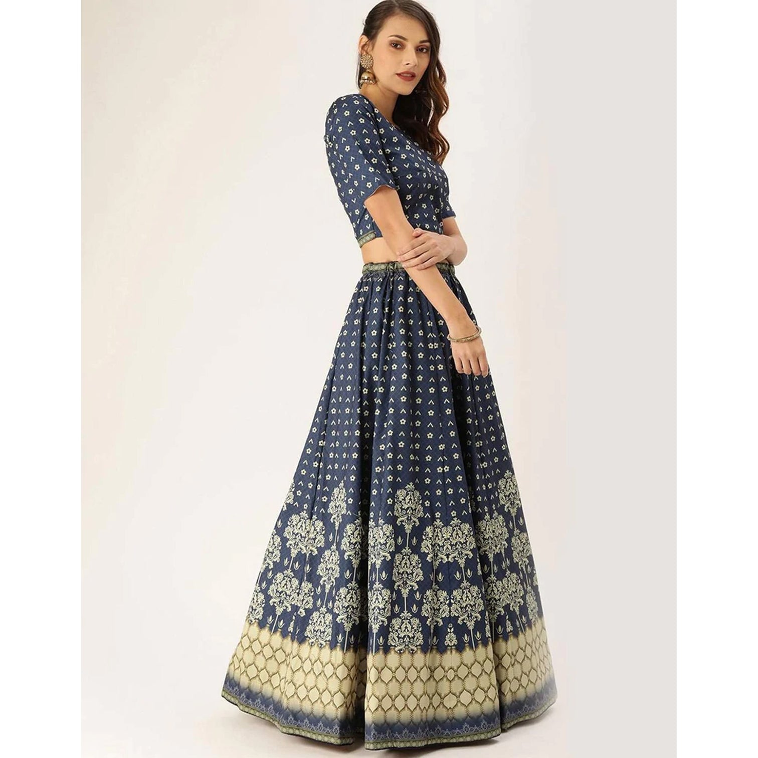 Dark Blue Lehenga Choli with Maslin Silk Dupatta
