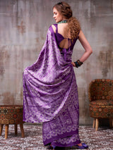 Adoring Purple Printed Satin Casual Saree With Blouse