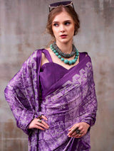 Adoring Purple Printed Satin Casual Saree With Blouse