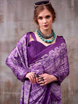 Adoring Purple Printed Satin Casual Saree With Blouse