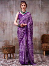 Adoring Purple Printed Satin Casual Saree With Blouse