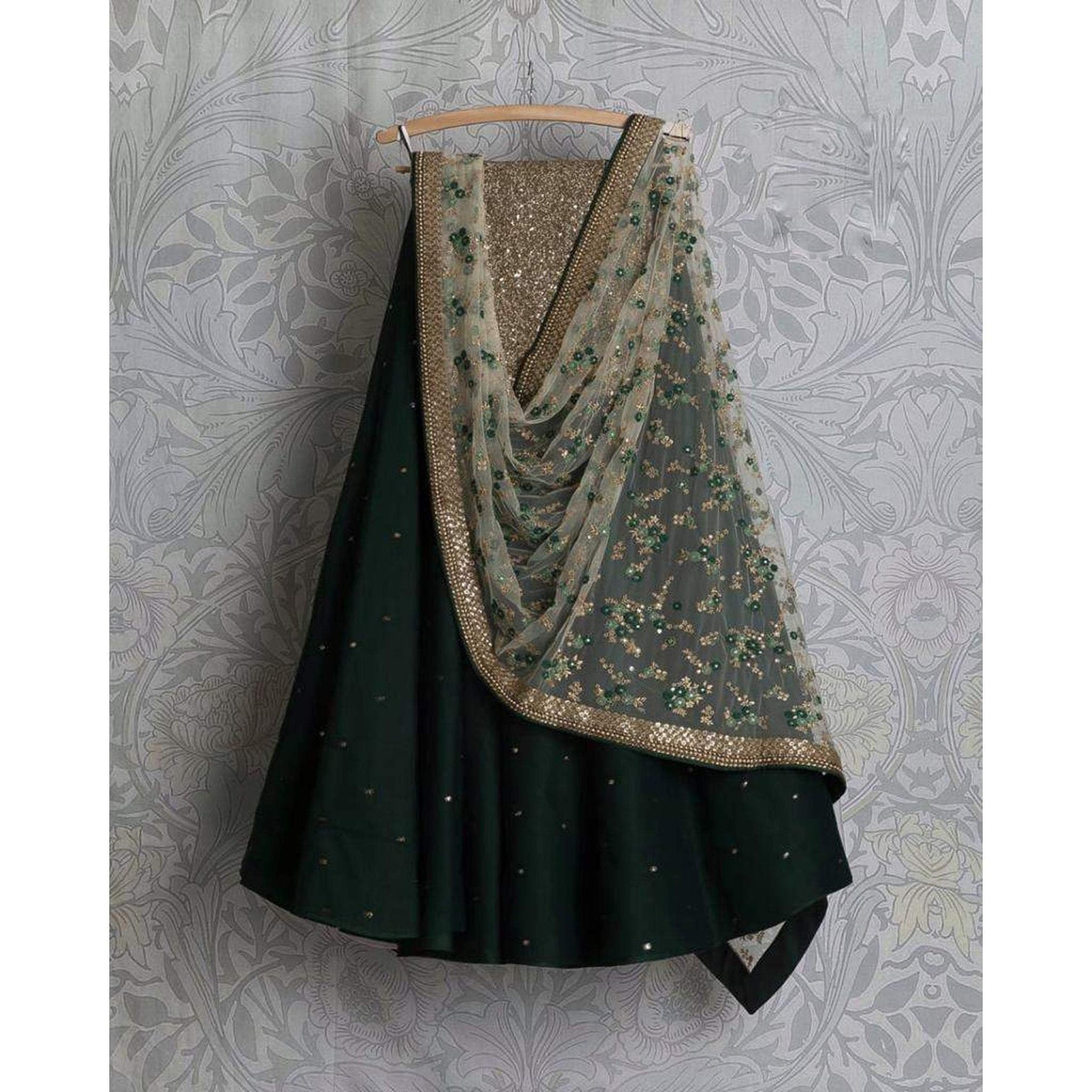 Dark Green Georgette Sequin Work Bridal Lehenga Choli
