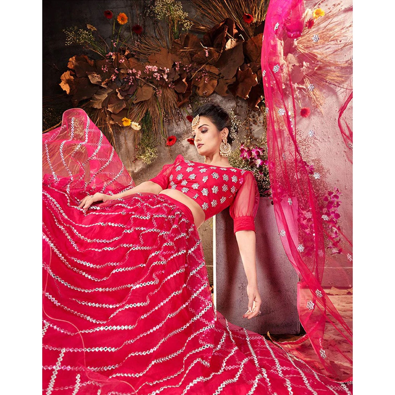 Pink Lehenga Choli in Net with Heavy Embroidery Work