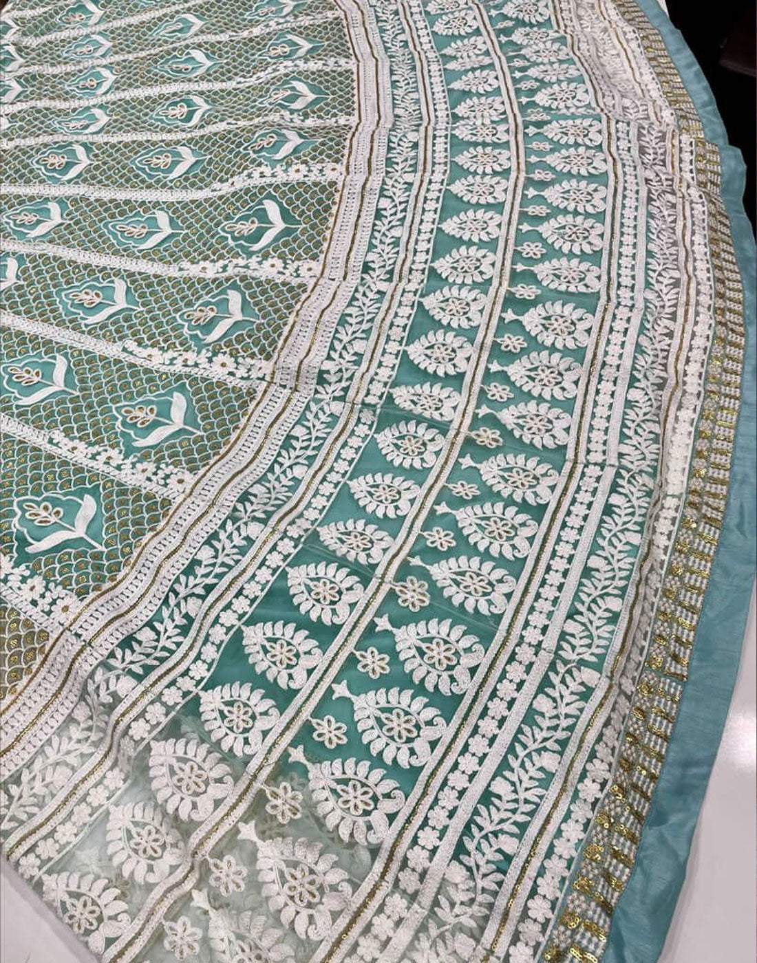 Lehenga Choli in Baby Blue Color with Soft Net Fabrics, Resham, and Sequence Work