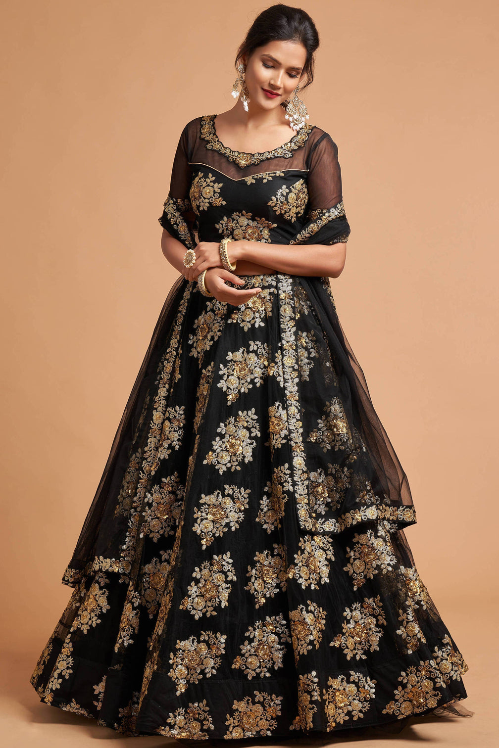 Charming Black Zari Embroidered Net Wedding Wear Lehenga Choli