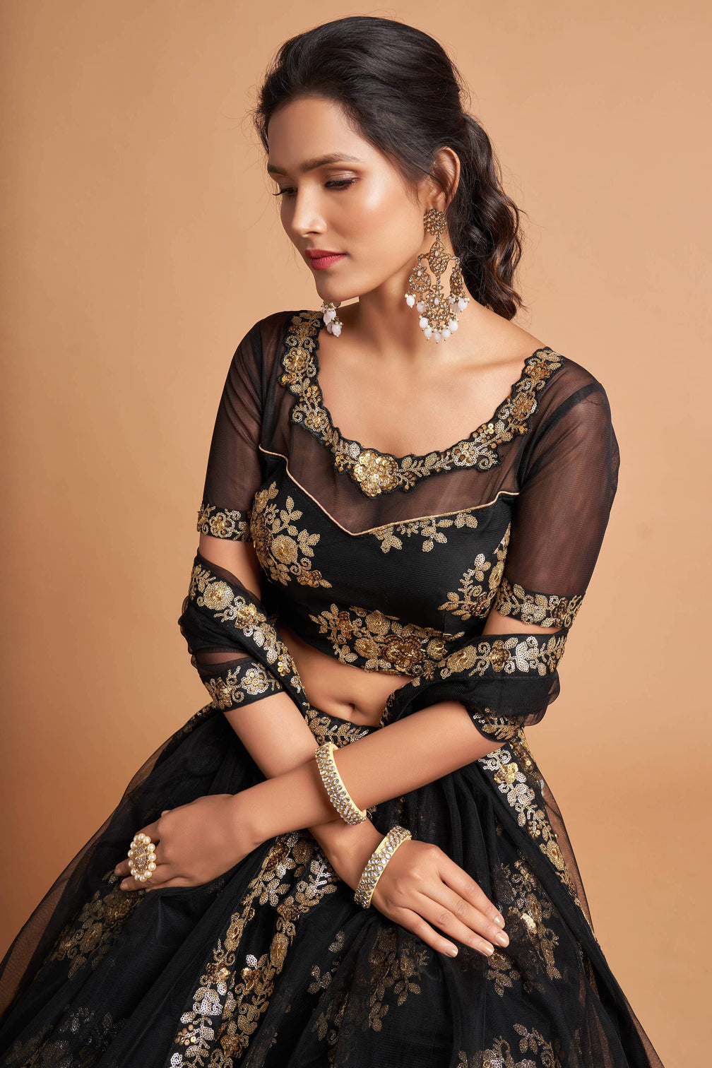 Charming Black Zari Embroidered Net Wedding Wear Lehenga Choli