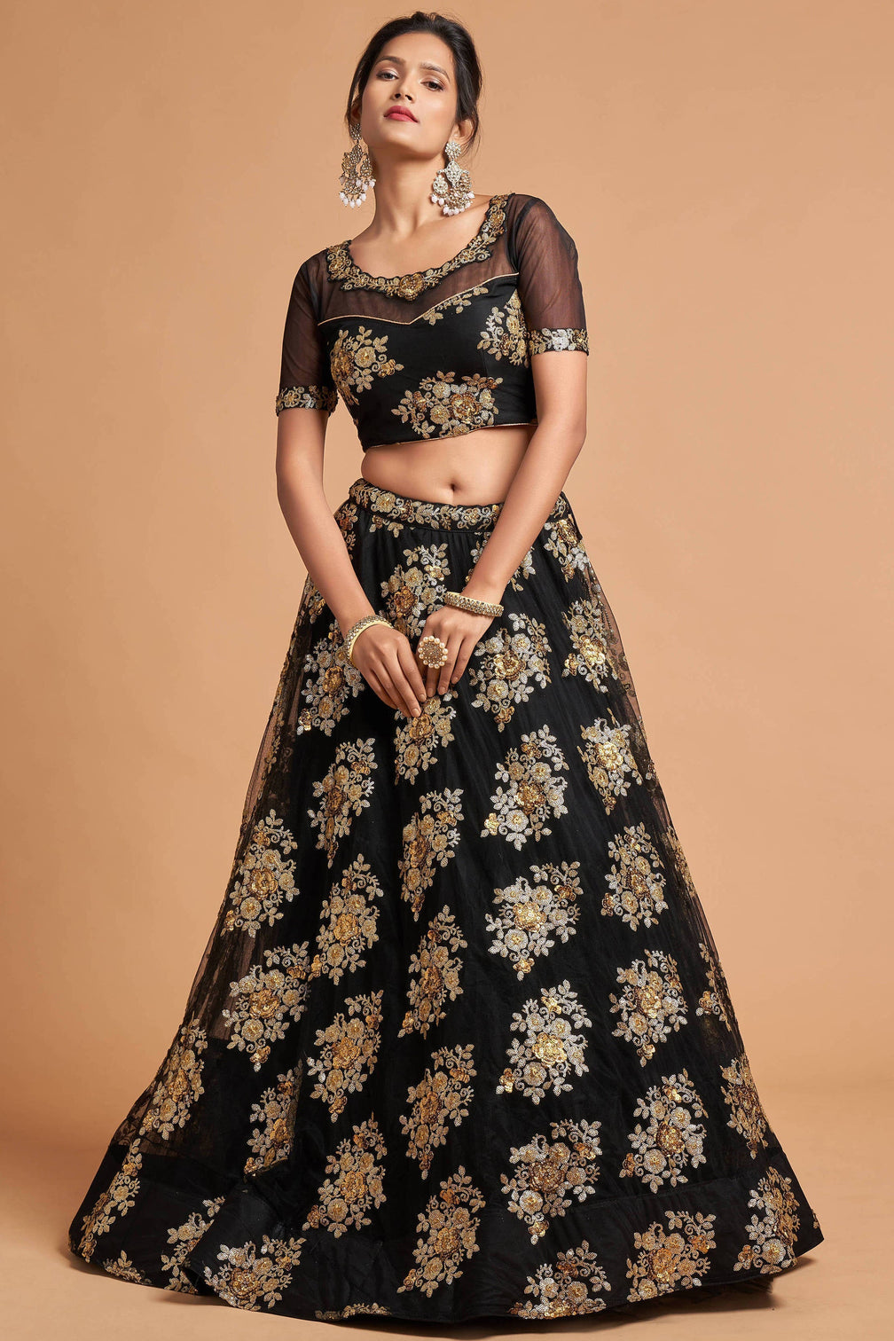 Charming Black Zari Embroidered Net Wedding Wear Lehenga Choli