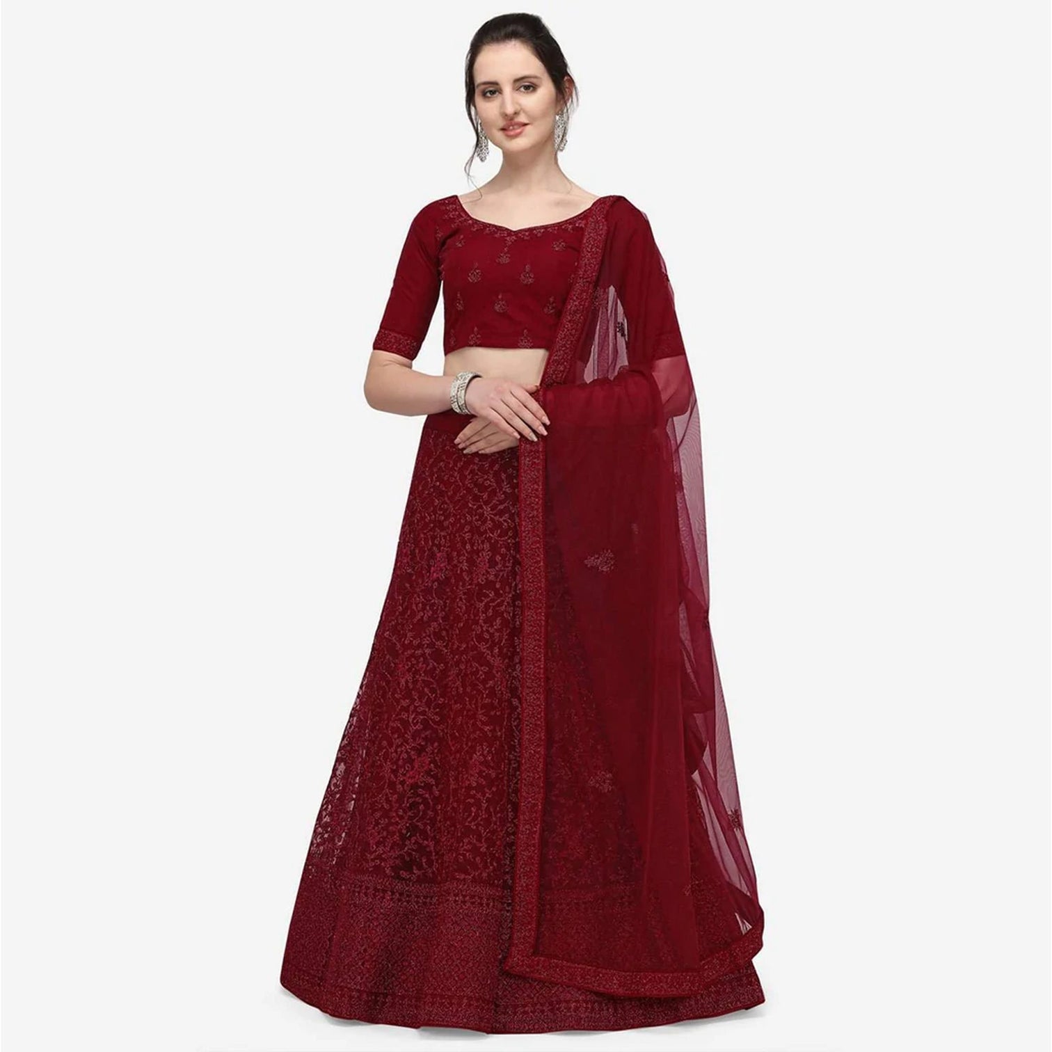 Dark Red Color Lehenga Choli with Heavy Embroidery Work