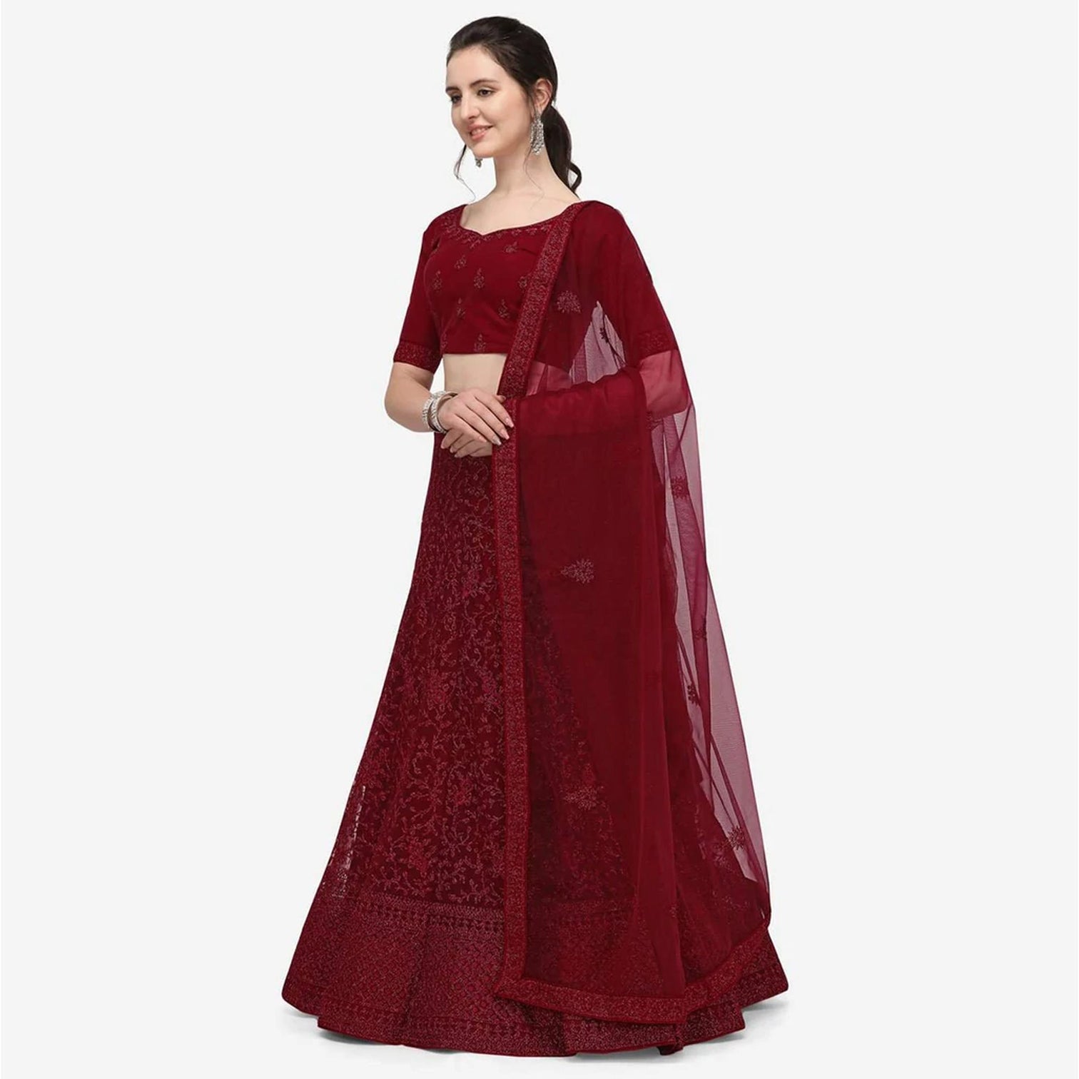 Dark Red Color Lehenga Choli with Heavy Embroidery Work
