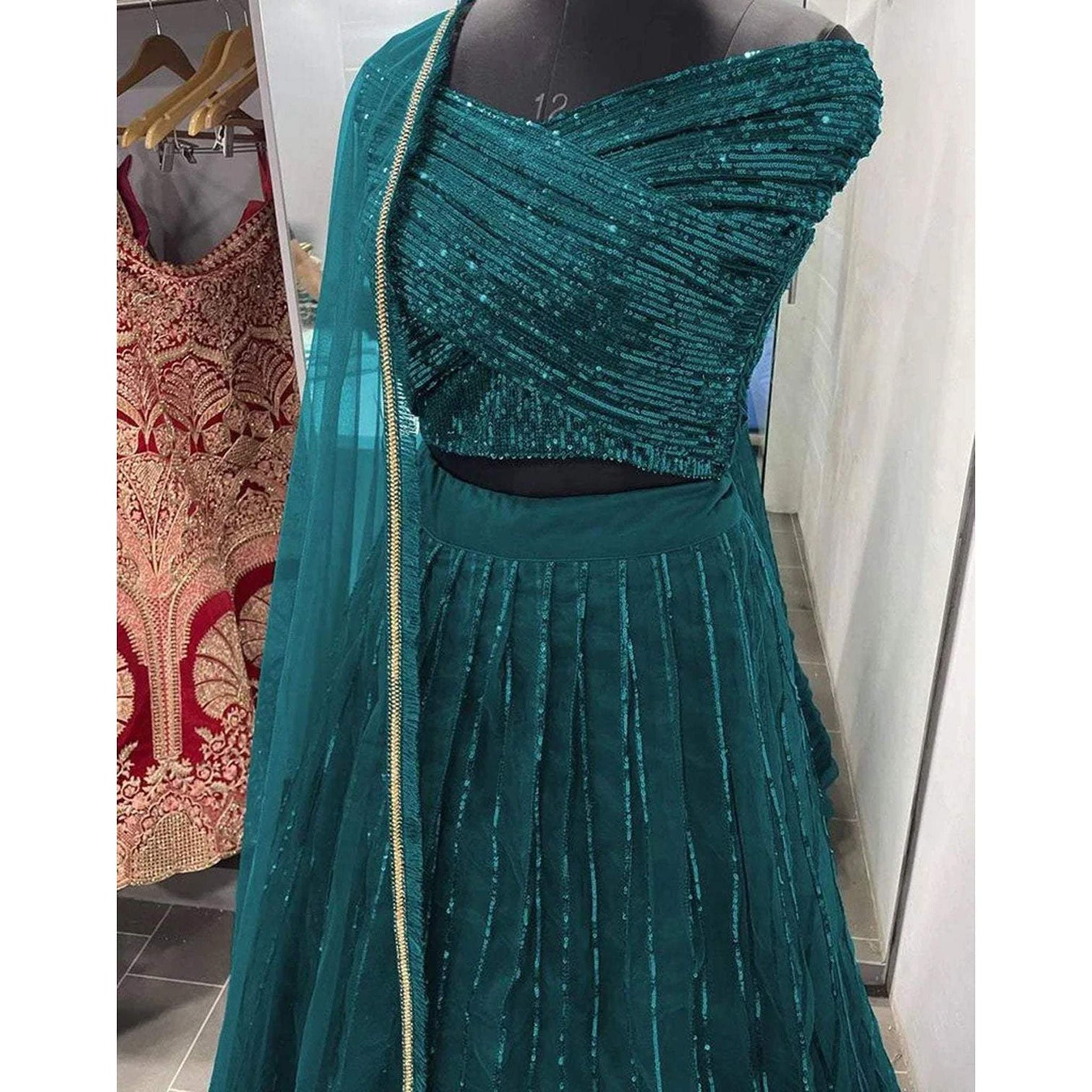 Designer Blue Lehenga with Heavy Embroidery Sequence Work and Net Dupatta