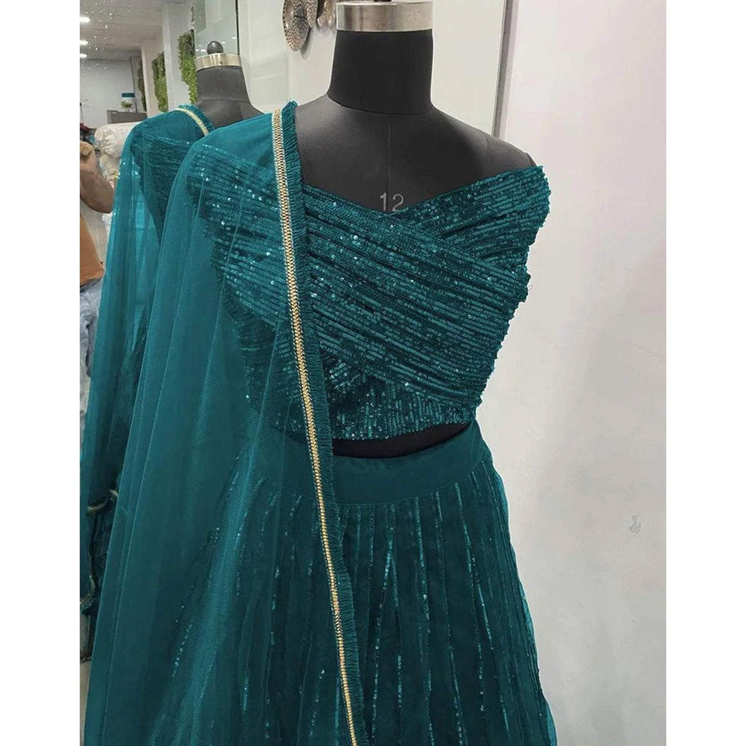 Designer Blue Lehenga with Heavy Embroidery Sequence Work and Net Dupatta