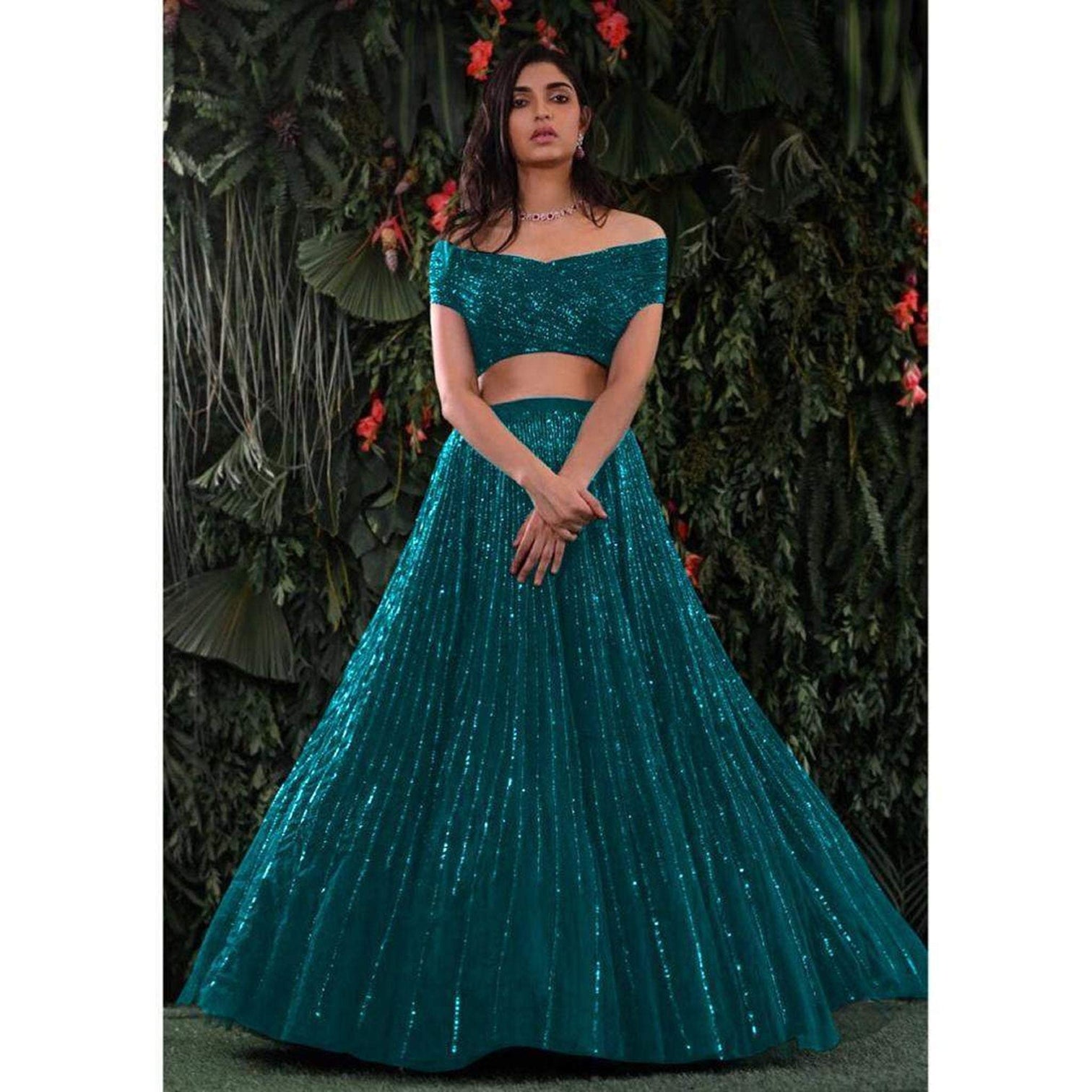 Designer Blue Lehenga with Heavy Embroidery Sequence Work and Net Dupatta