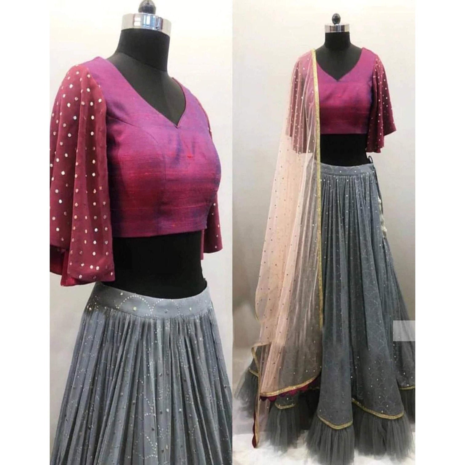 Designer Grey Lehenga Choli With Stone Work And Net Dupatta