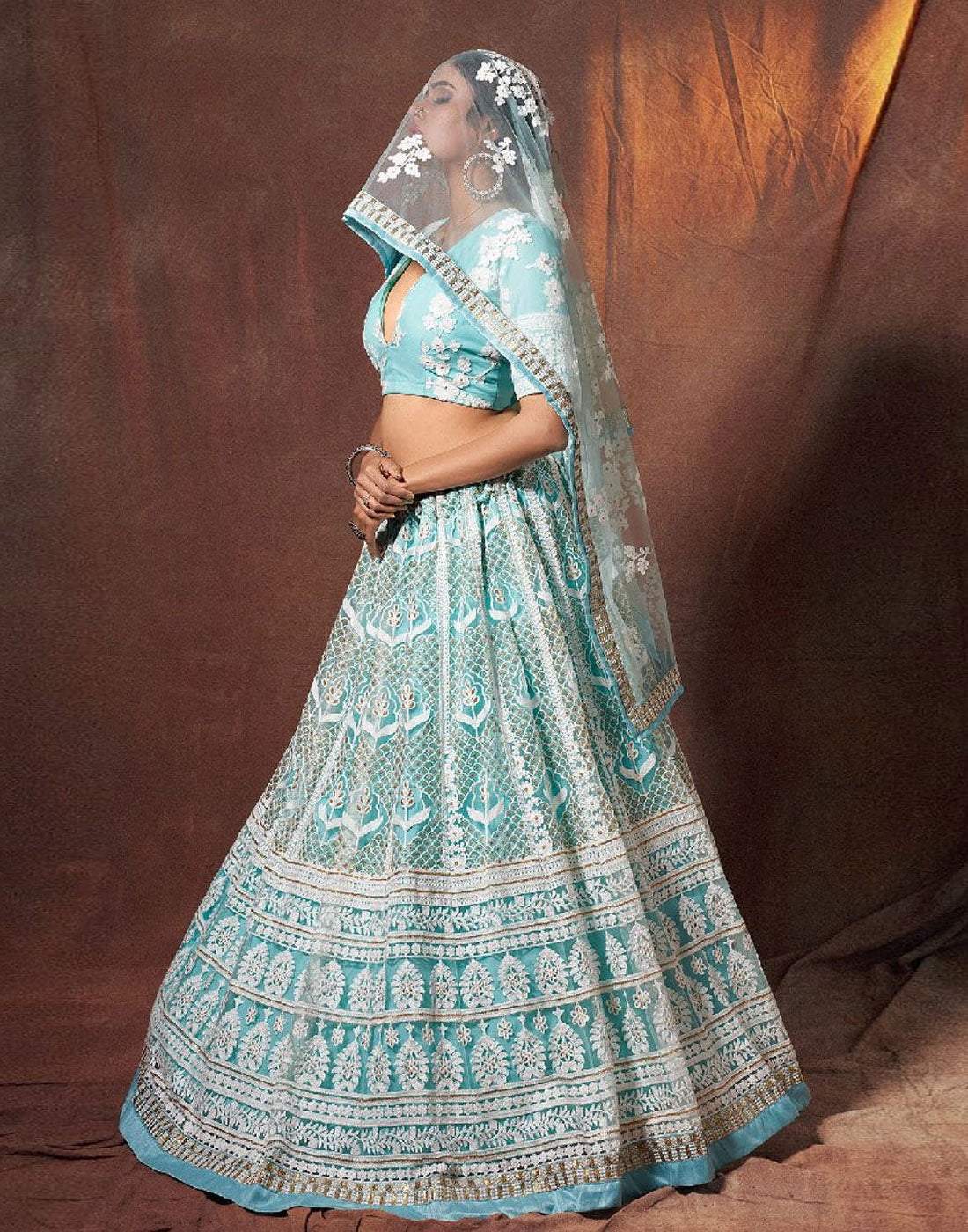 Lehenga Choli in Baby Blue Color with Soft Net Fabrics, Resham, and Sequence Work