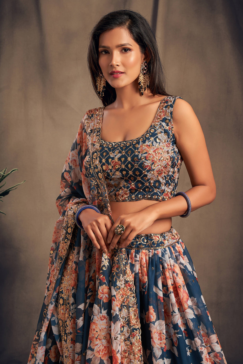 Winning Dove Blue Zari Embroidery Organza Occasional Wear Lehenga Choli