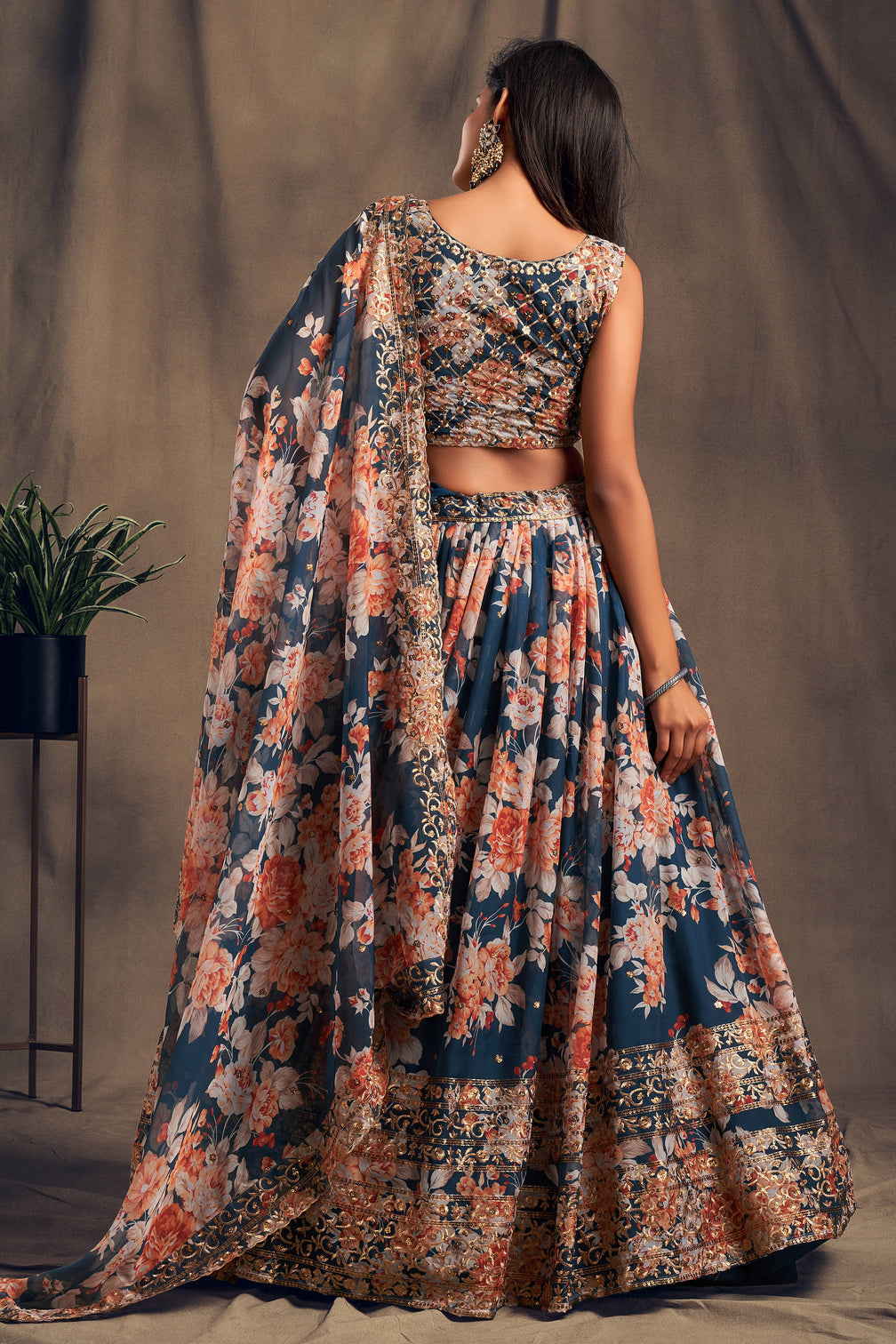 Winning Dove Blue Zari Embroidery Organza Occasional Wear Lehenga Choli