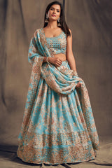 Awesome Sky Blue Zari Embroidery Organza Occasional Wear Lehenga Choli