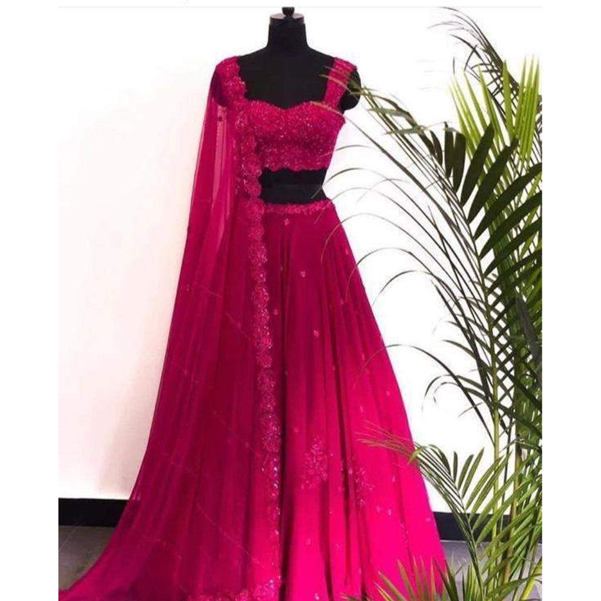 Designer Rani Pink Lehenga Choli with Embroidery Work and Dupatta