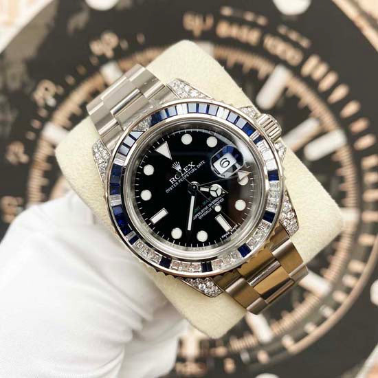 Rolex Gmt Master Ii 116759Sa Black Dial White Gold With Sapphires And Diamonds Bezel 40Mm 18K White Gold Men’S Watch