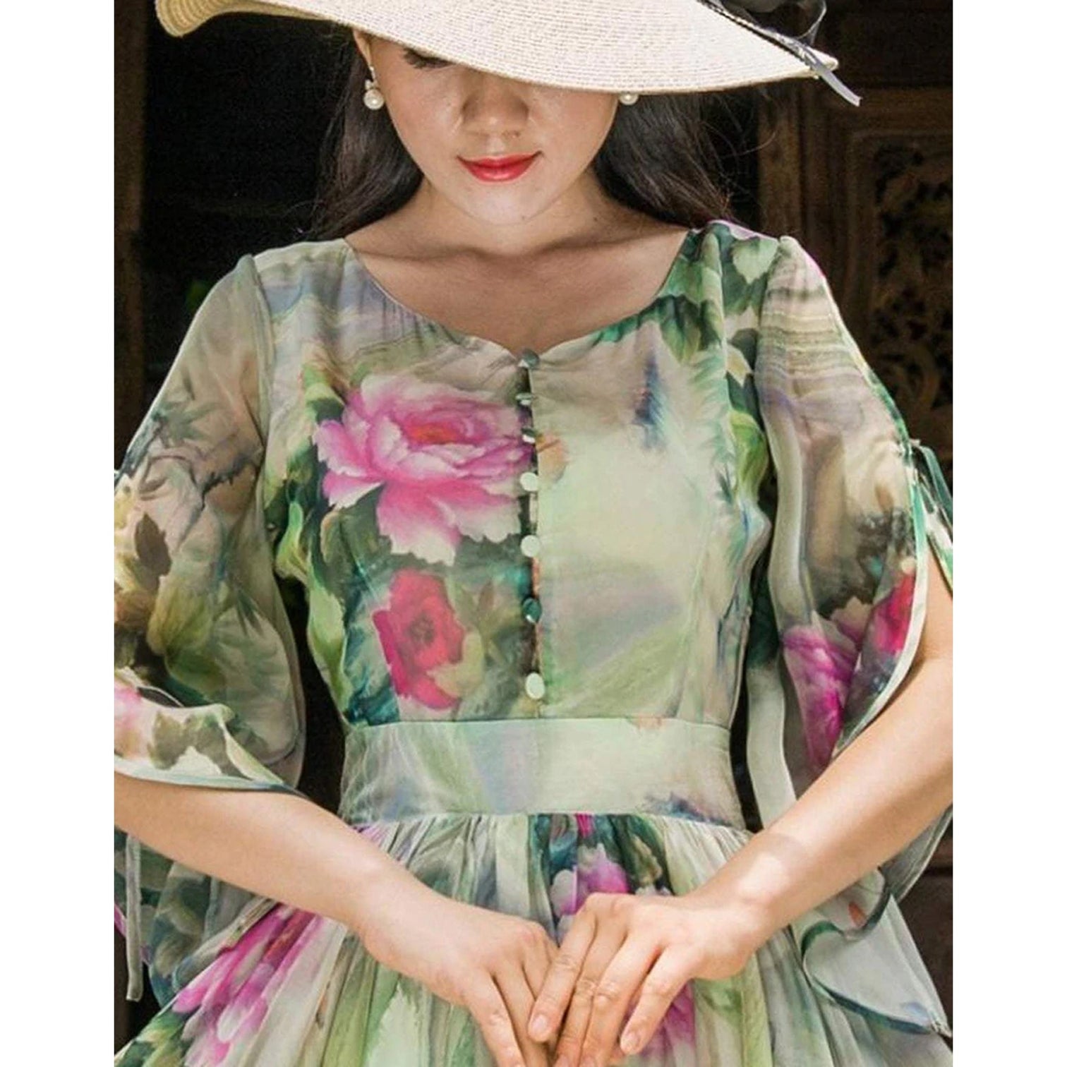 Designer Trendy Short Sleeve Floral Printed Faux Georgette Maxi Dress