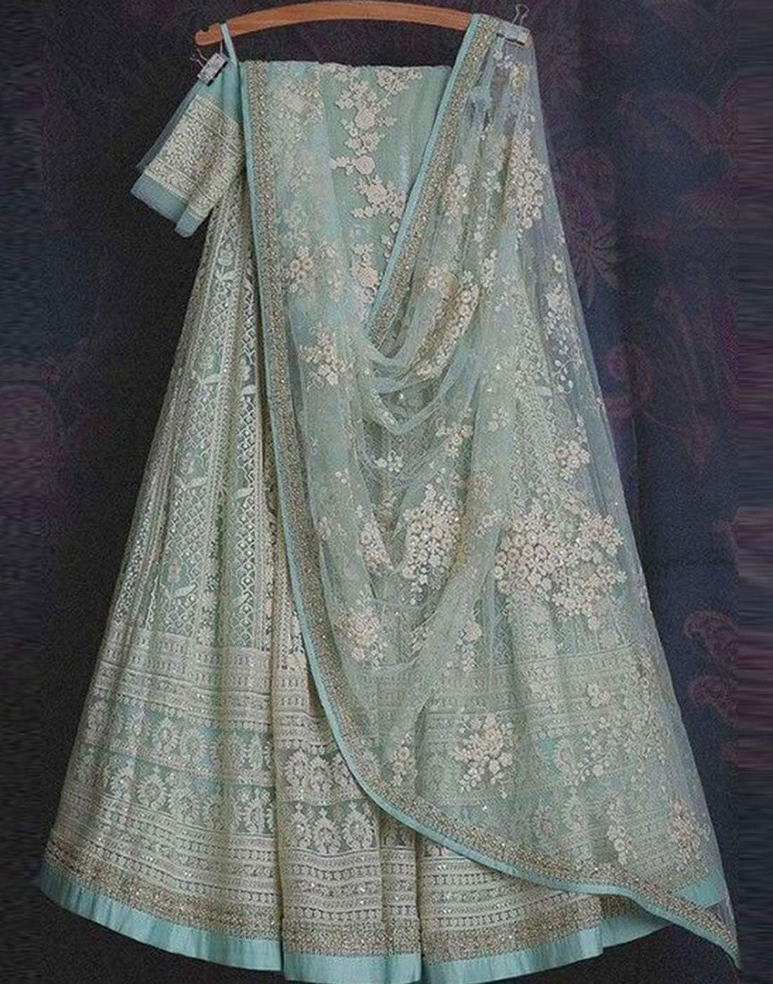 Lehenga Choli in Baby Blue Color with Soft Net Fabrics, Resham, and Sequence Work