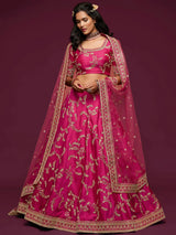Delightful Pink Thread Embroidery Art Silk Wedding Lehenga Choli