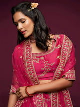 Delightful Pink Thread Embroidery Art Silk Wedding Lehenga Choli