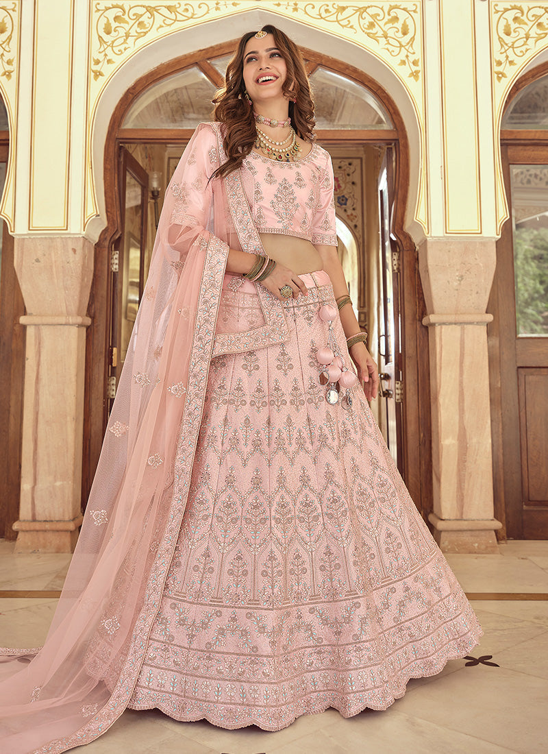 Baby Pink Color Crepe Material Sequins And Dori Work Lehenga