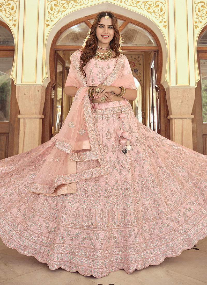 Baby Pink Color Crepe Material Sequins And Dori Work Lehenga