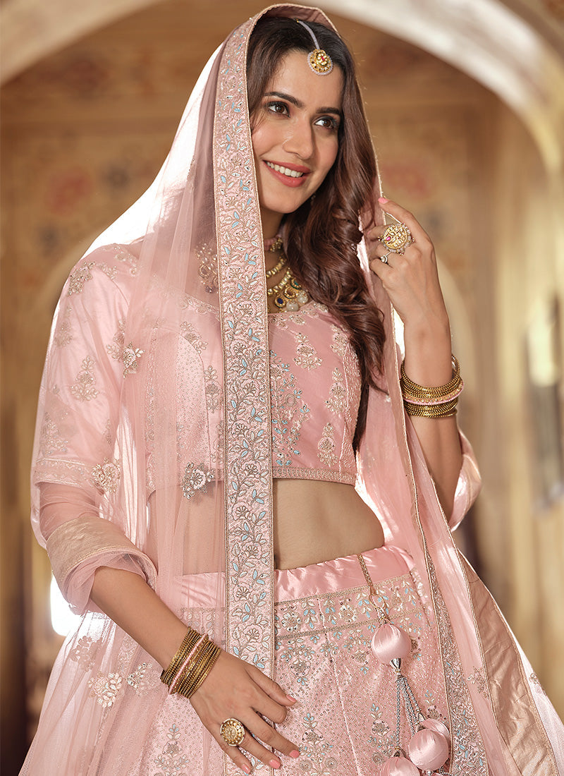 Baby Pink Color Crepe Material Sequins And Dori Work Lehenga