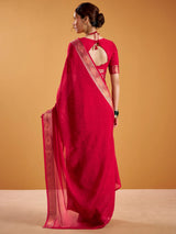 Precious Red Zari Weaving Georgette Festival Wear Saree With Blouse