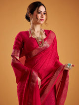 Precious Red Zari Weaving Georgette Festival Wear Saree With Blouse