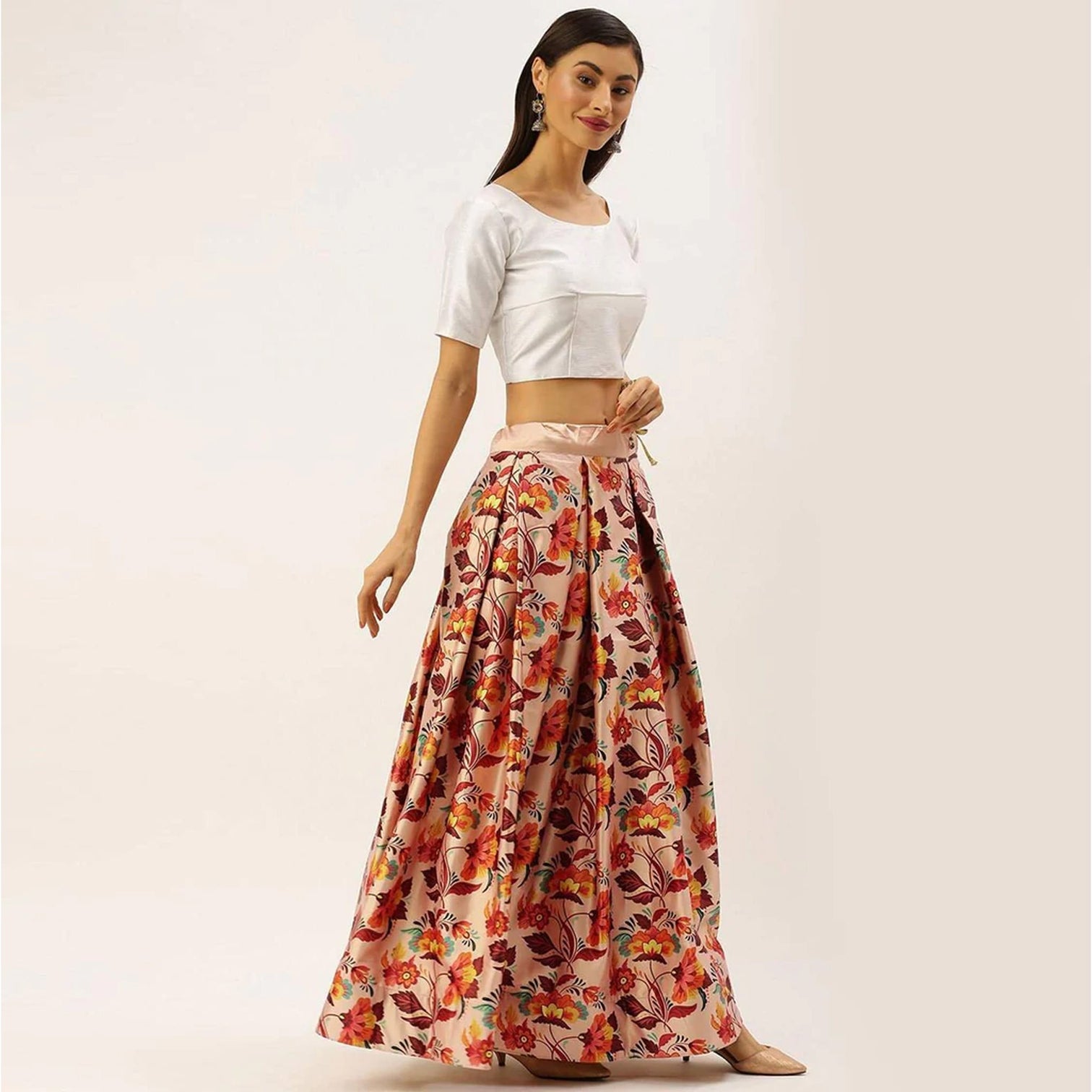 Floral Printed Satin Silk Lehenga Choli with Phantom Silk Unstitched Blouse and Dupatta