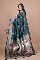 Teal Silk Saree with Banarasi