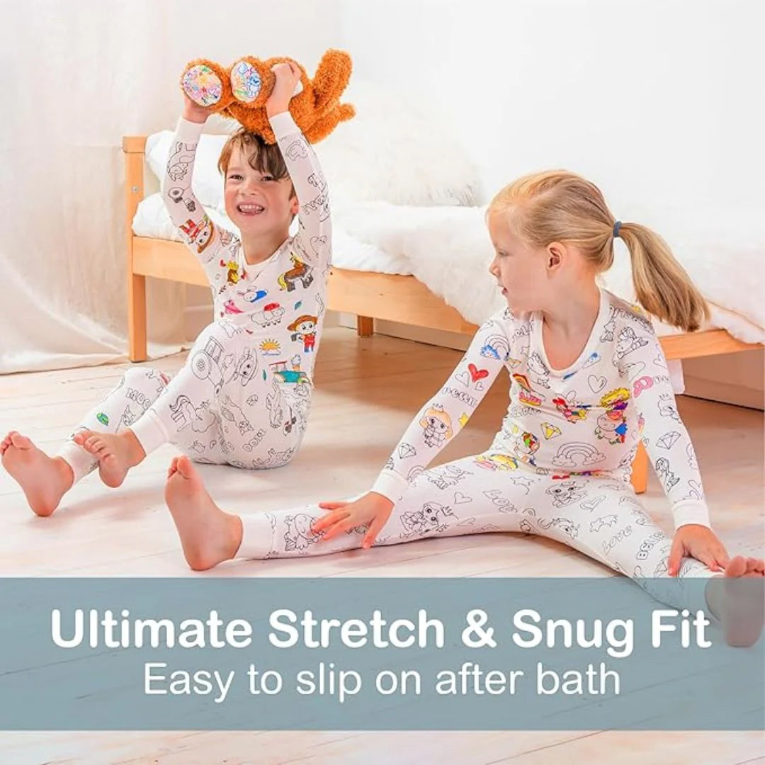 Magic coloring pajama set top bottom 12 washable markers for kids
