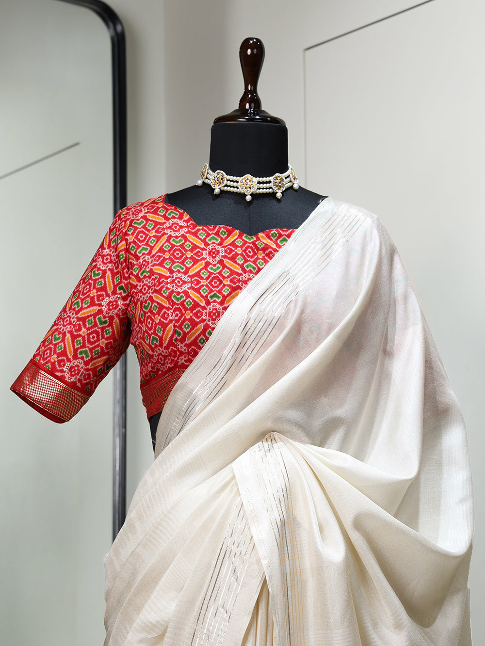 White Color Plain Manipuri Tussar Indian Wedding Saree