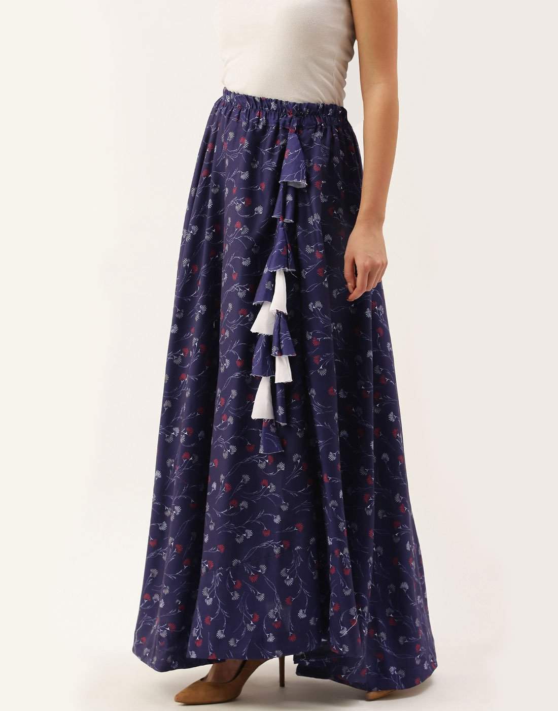 Heavy Cotton Blue Skirt with Digital Print