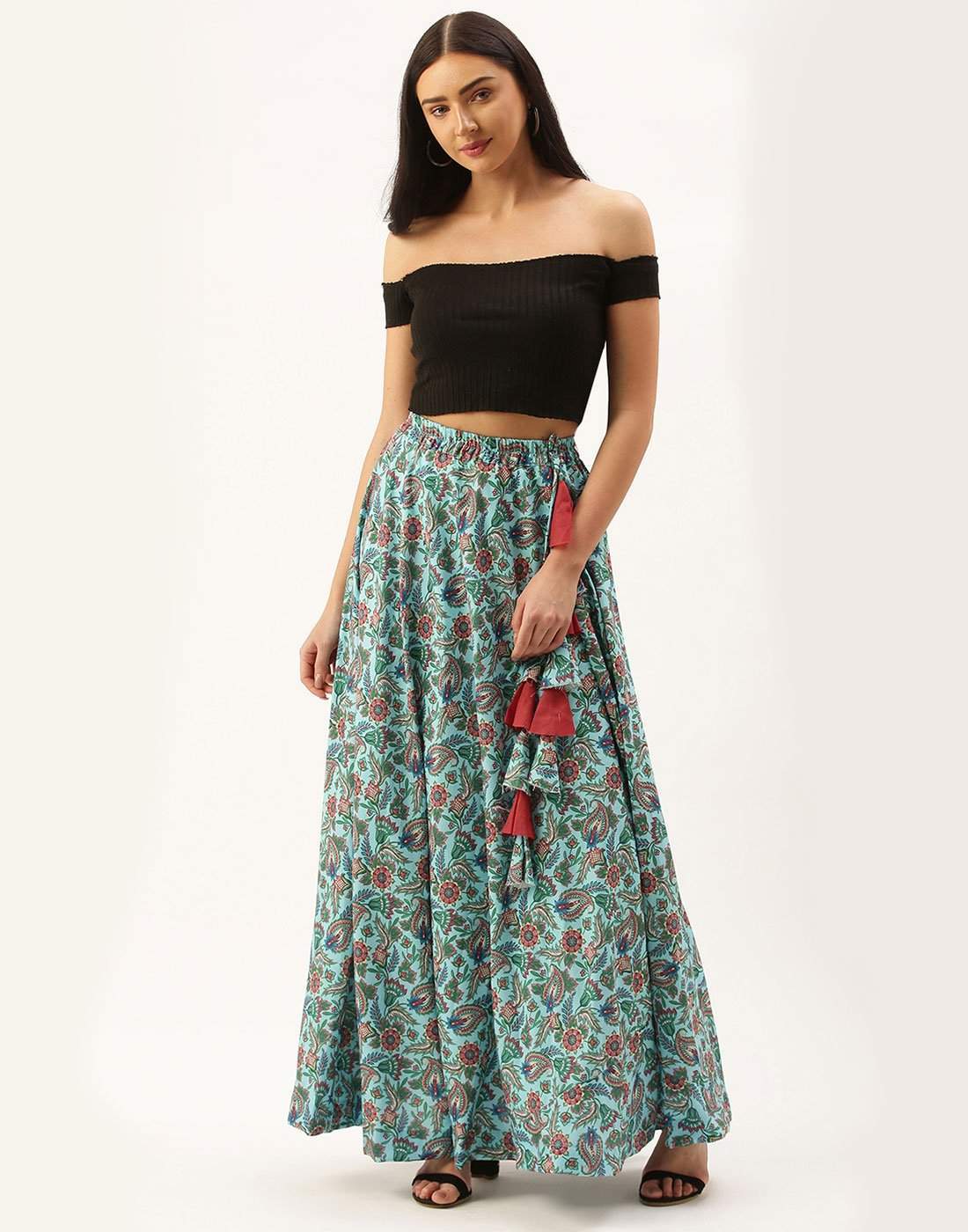 Light Blue Color Digital Print Skirt