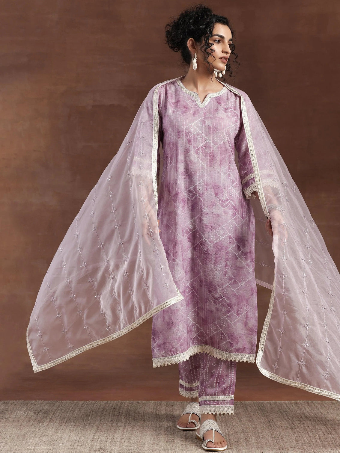 Mameraa Purple Printed Cotton Straight Suit With Dupatta