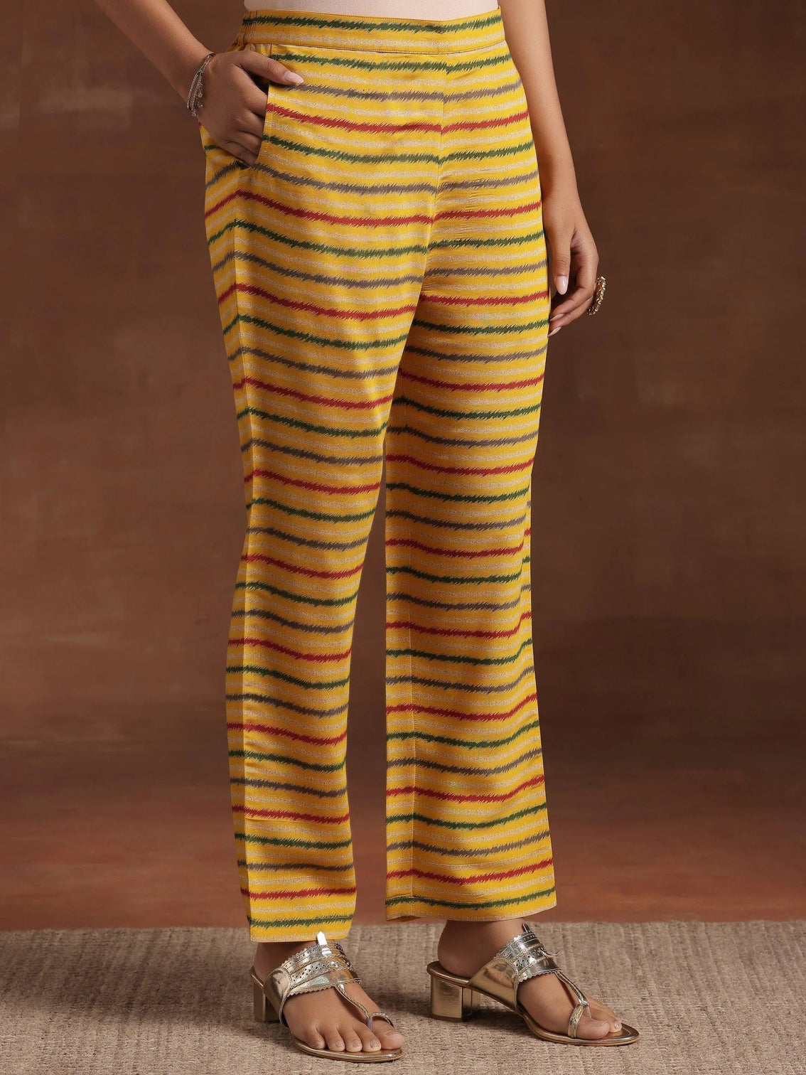 Mameraa Yellow Printed A-Line Kurta With Trousers & Dupatta