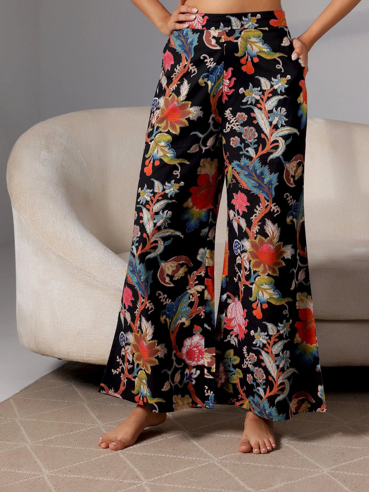 Libas Black Printed Cotton Night Suits