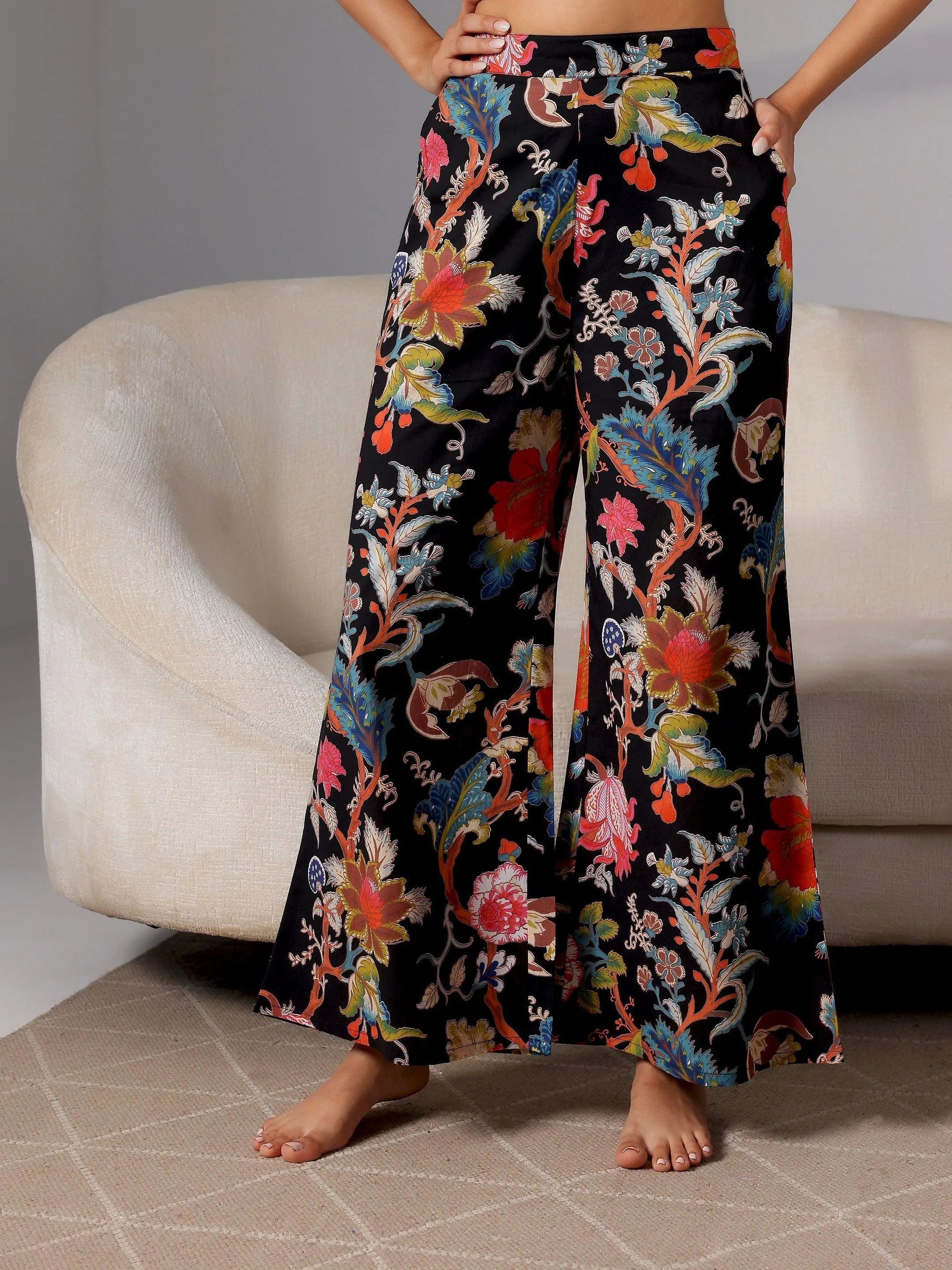 Libas Black Printed Cotton Night Suits
