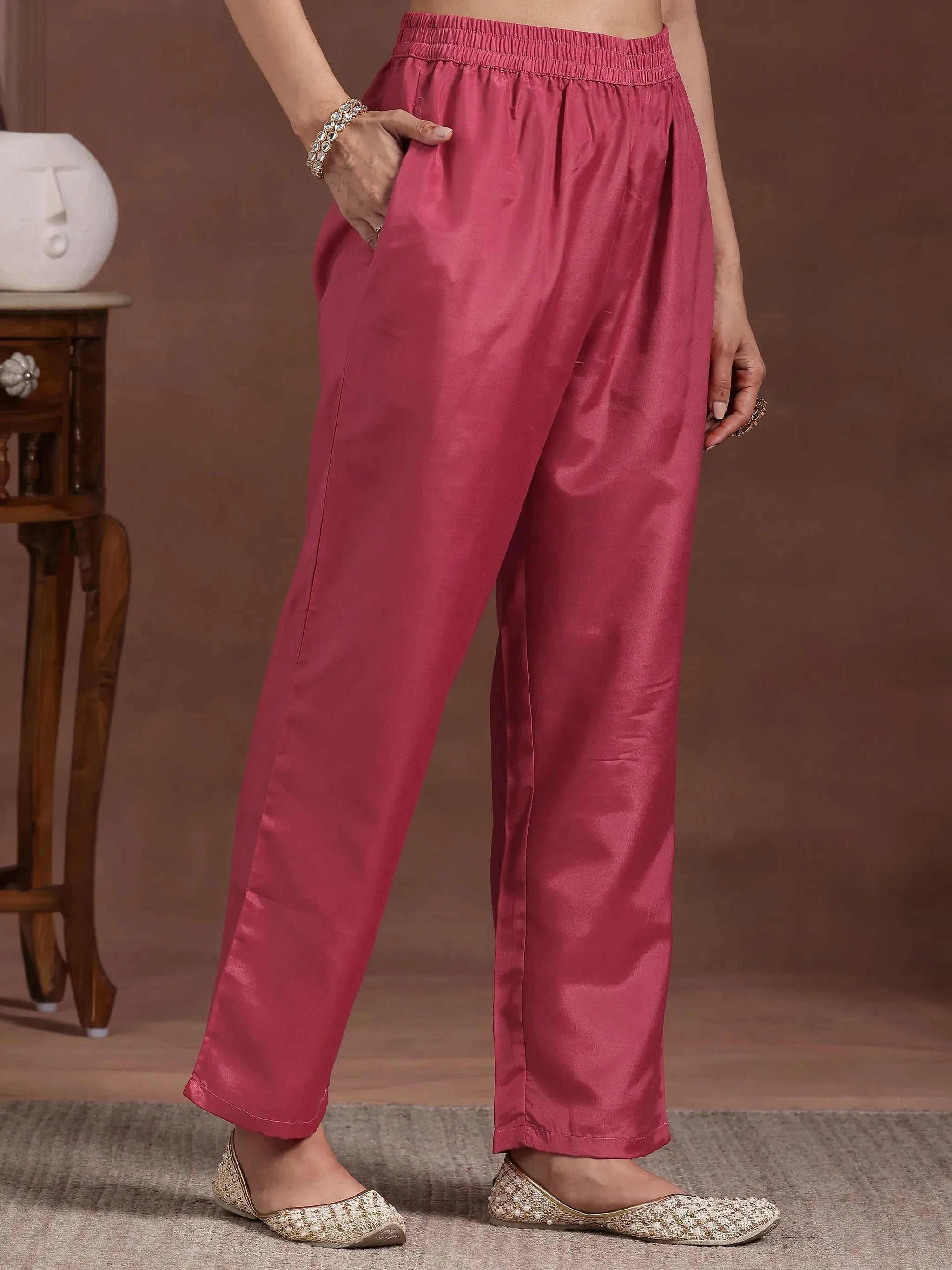 Gerua Pink Printed Silk Blend Straight Suit With Dupatta