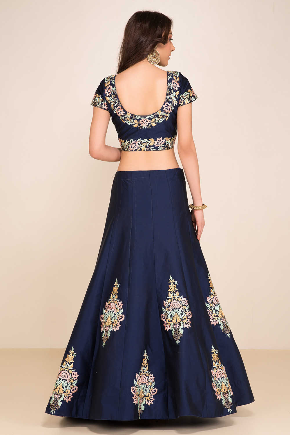 Navy Blue Designer Silk Lehenga with Embroidered Blouse