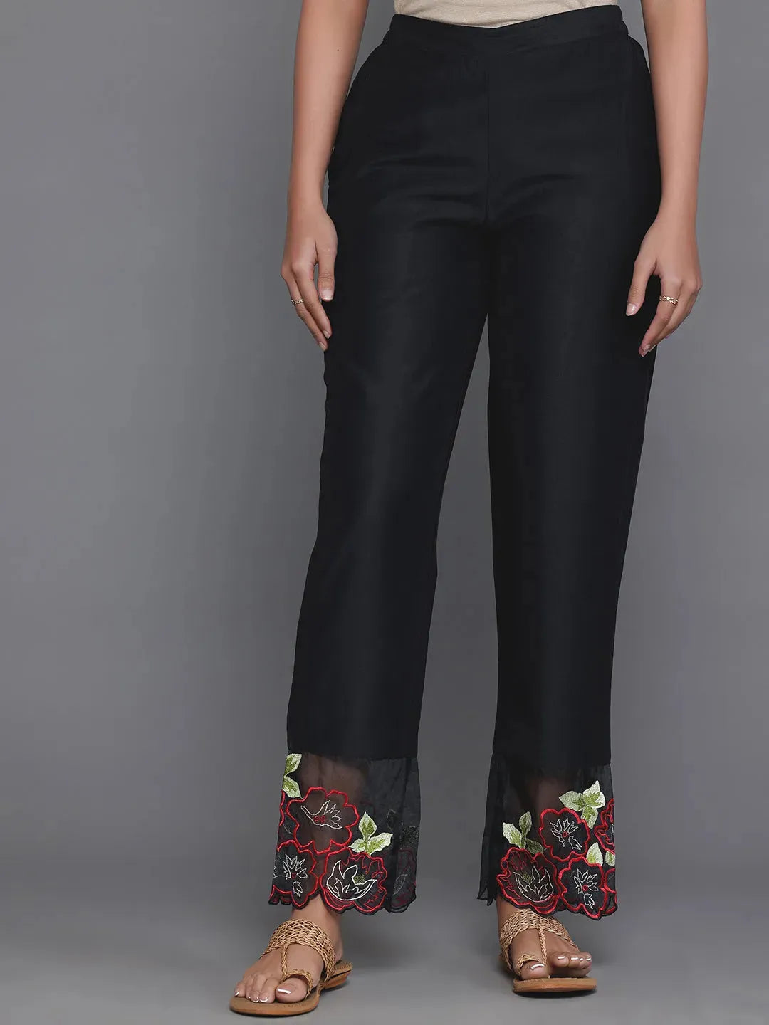 Mameraa Black Solid Silk Blend Straight Suit With Dupatta