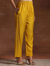 Libas Mustard Embroidered Silk Blend Straight Suit With Dupatta